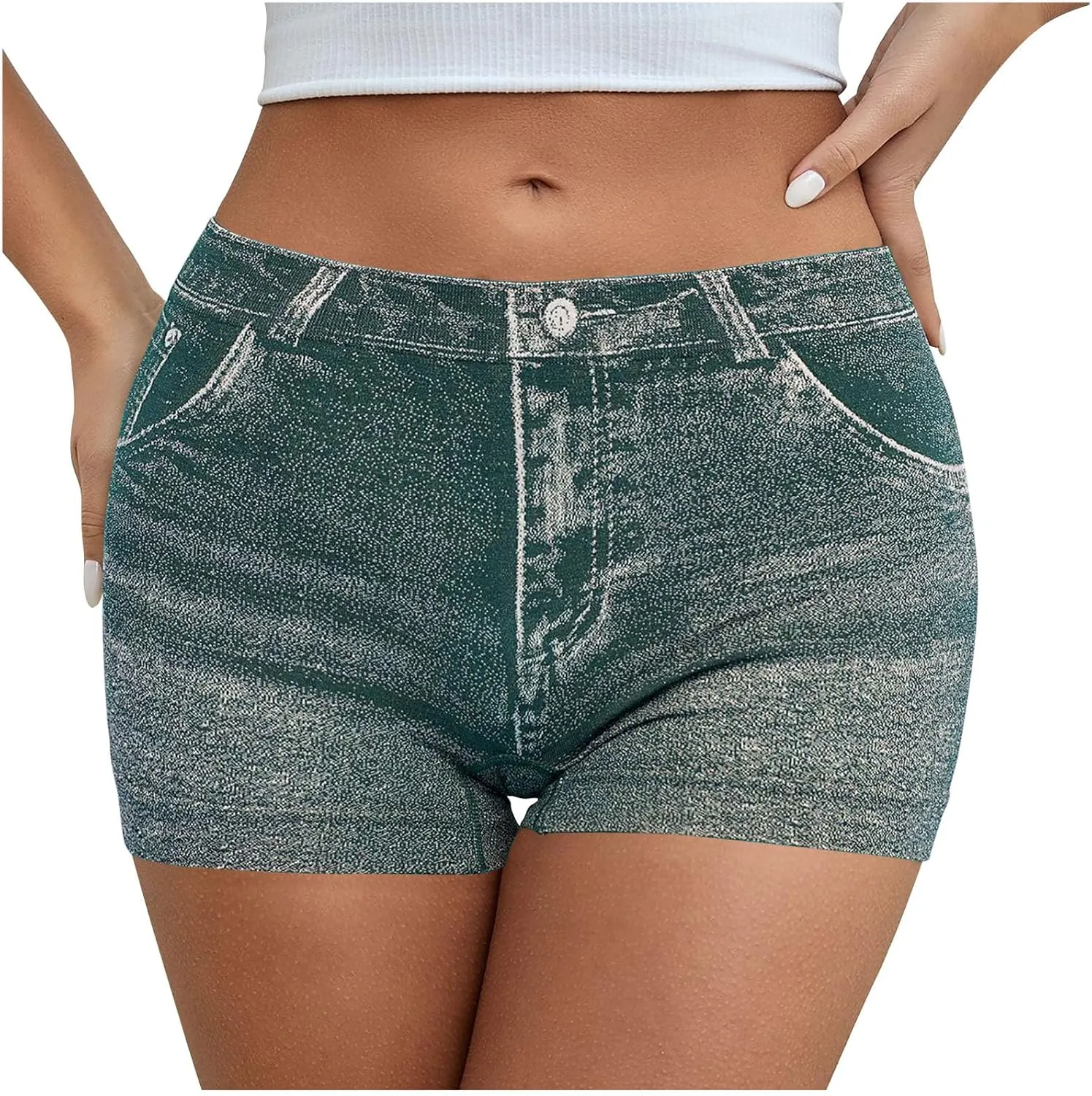 2025 Shorts for Women Stretchy Imitation Denim Pants Trendy Printed High Waisted Skinny Fake Jean Shorts