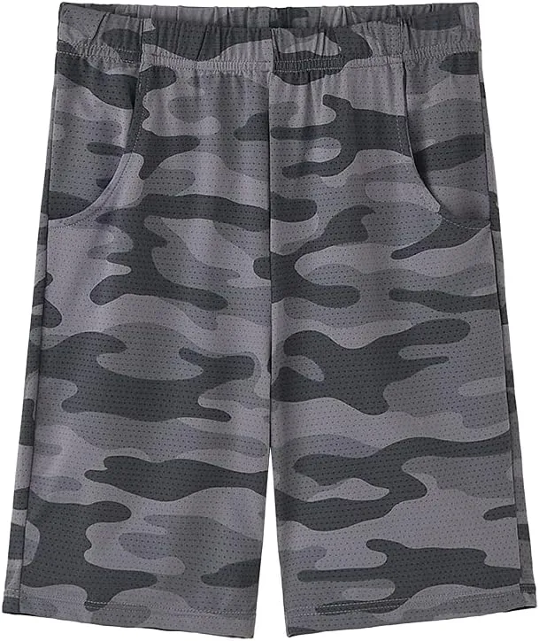 ACESTAR Boys Camouflage Athletic Shorts - Quick Dry Active Youth Printed Camo Core Mesh Sport Shorts with Pockets