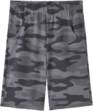 ACESTAR Boys Camouflage Athletic Shorts - Quick Dry Active Youth Printed Camo Core Mesh Sport Shorts with Pockets