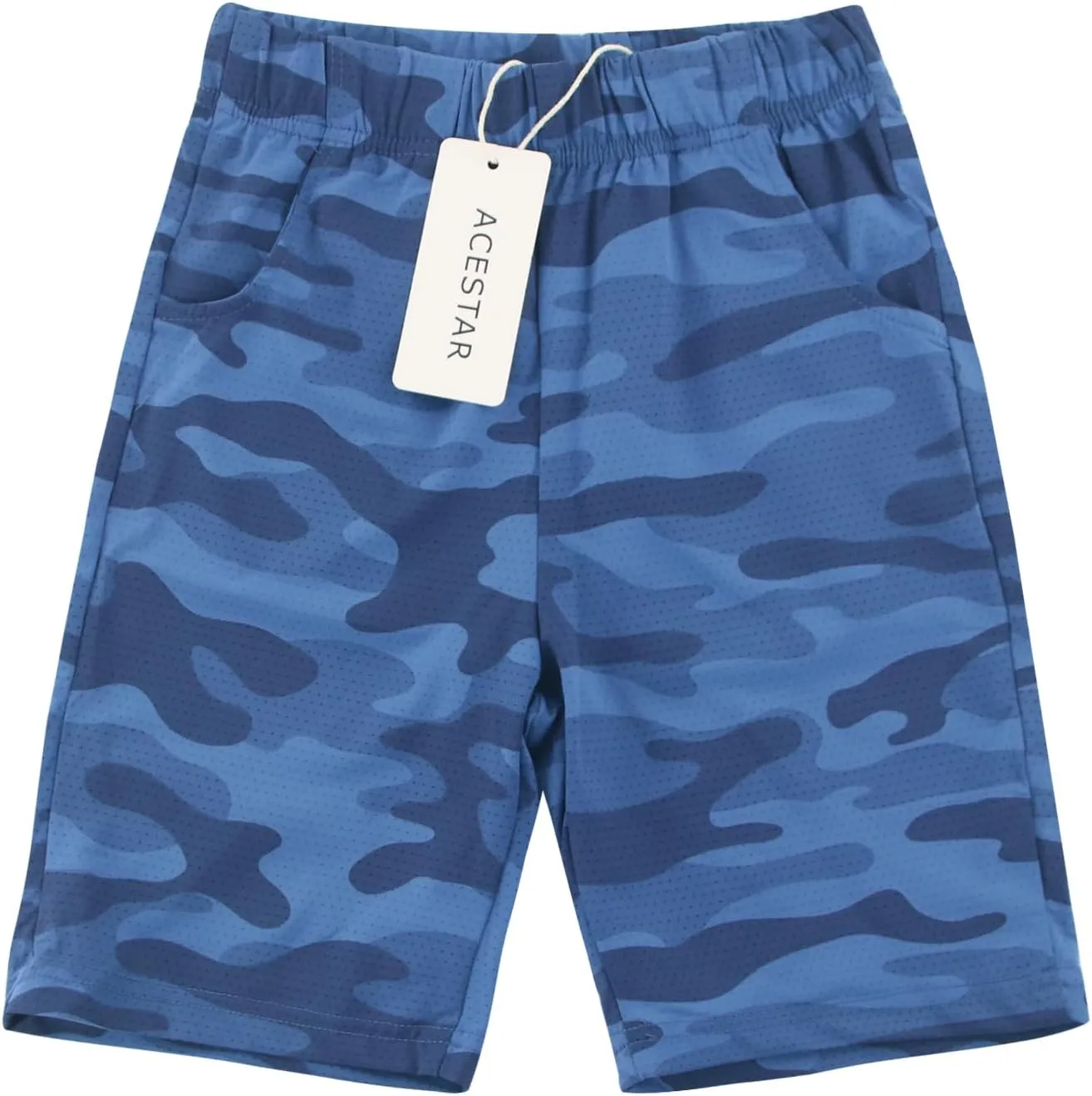 ACESTAR Boys Camouflage Athletic Shorts - Quick Dry Active Youth Printed Camo Core Mesh Sport Shorts with Pockets