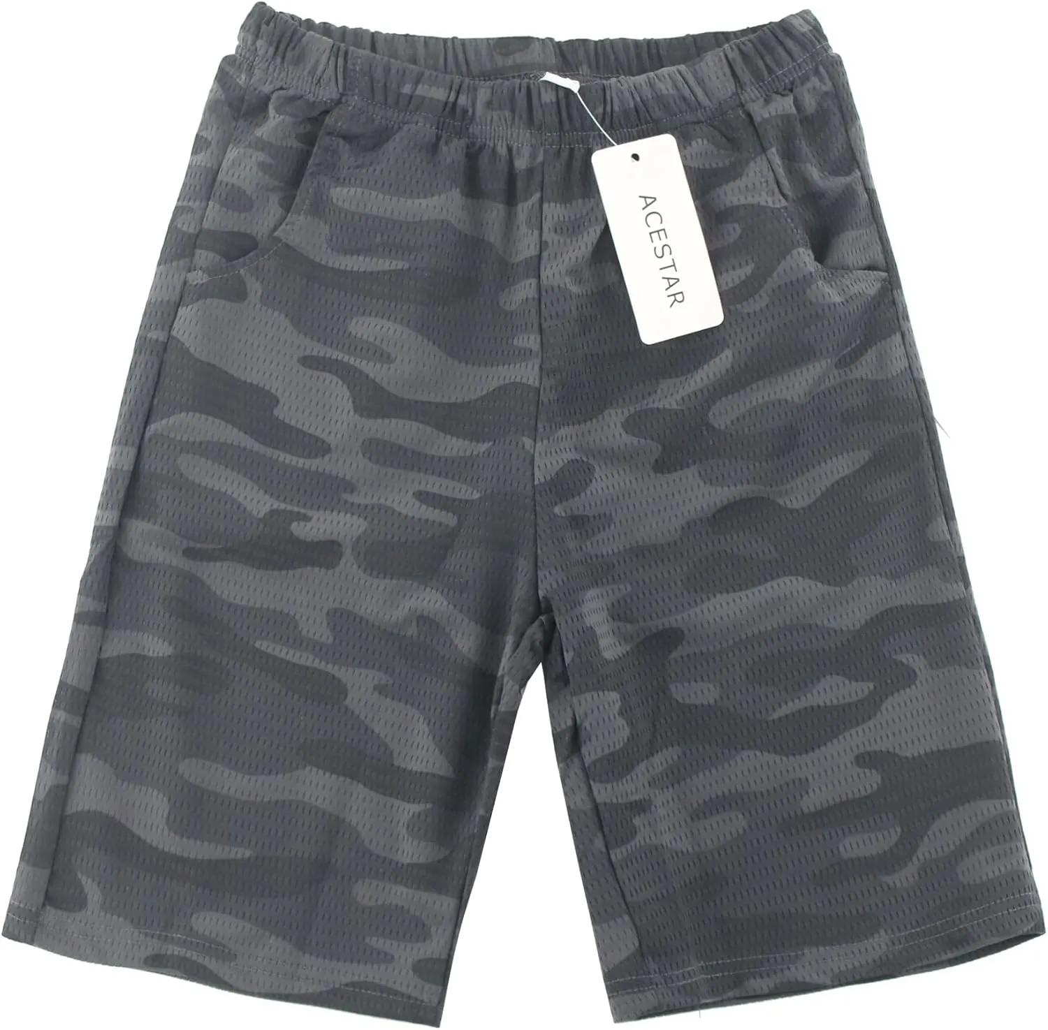 ACESTAR Boys Camouflage Athletic Shorts - Quick Dry Active Youth Printed Camo Core Mesh Sport Shorts with Pockets