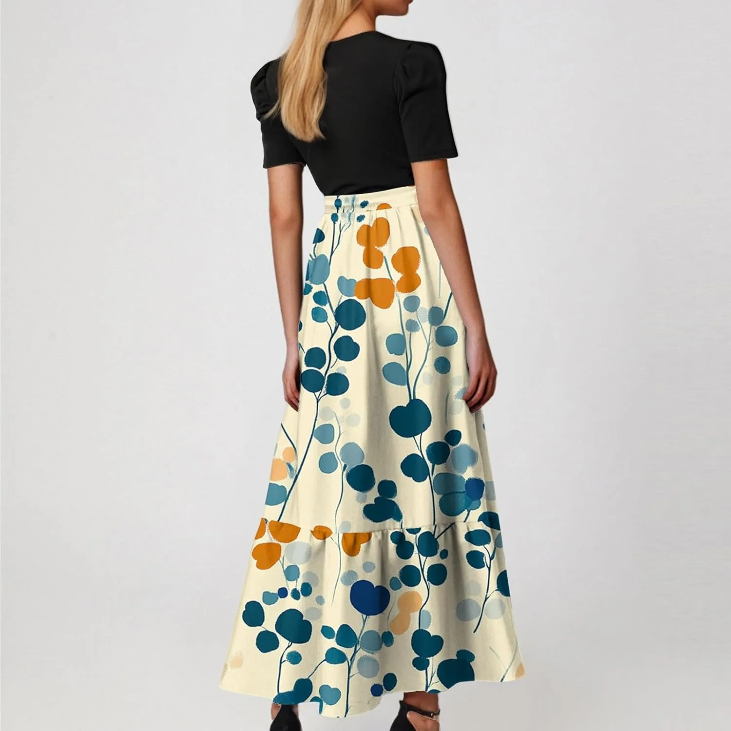 ADHOWBEW Dresses for Women 2025 O Neck Casual Sexy Vacation Beach Empire Waist Short Sleeve Party Dresses