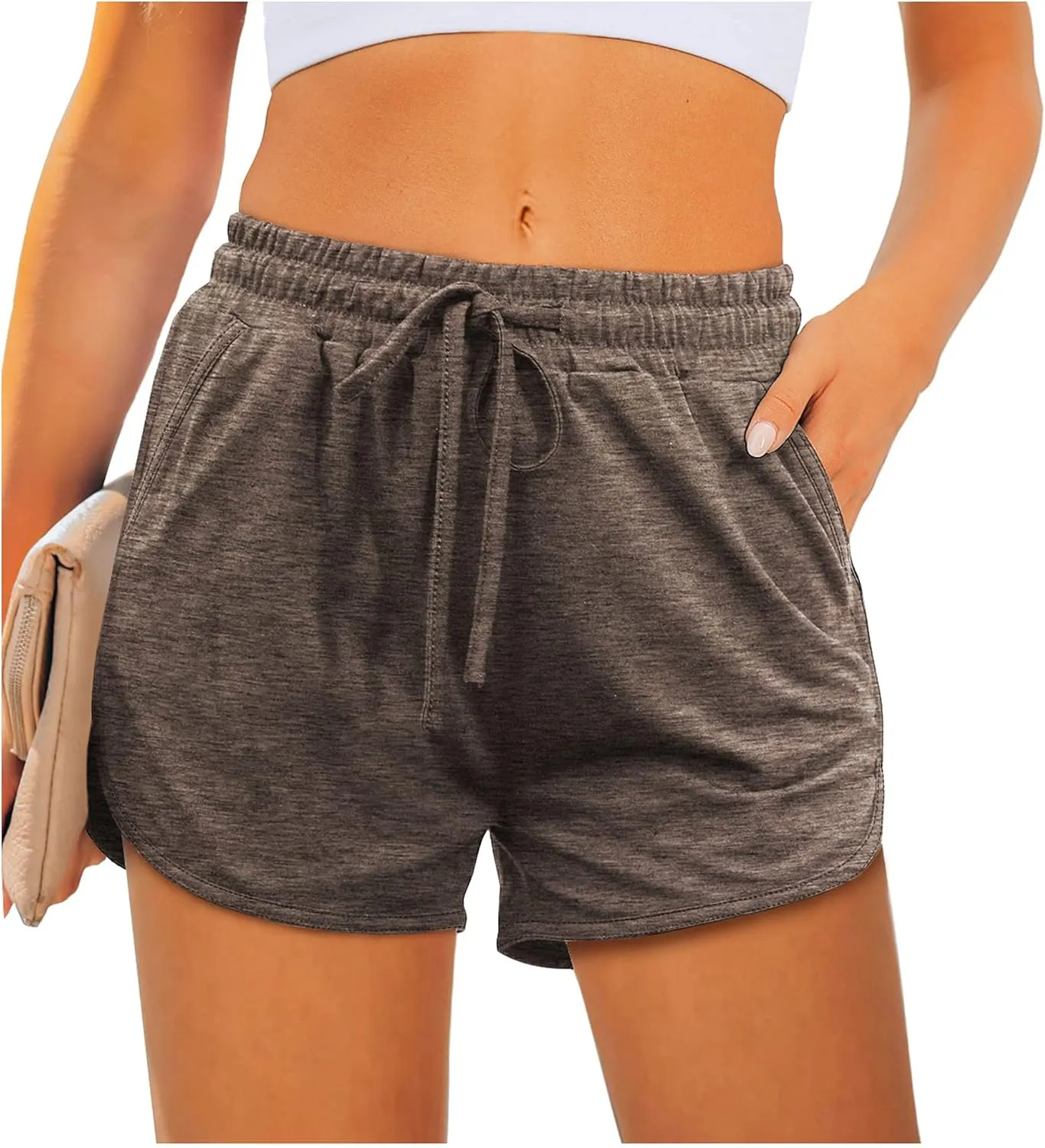 Aloodor Womens Athletic Shorts Running Dolphin Shorts with Pockets and Drawstring