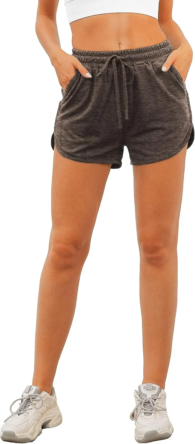 Aloodor Womens Athletic Shorts Running Dolphin Shorts with Pockets and Drawstring