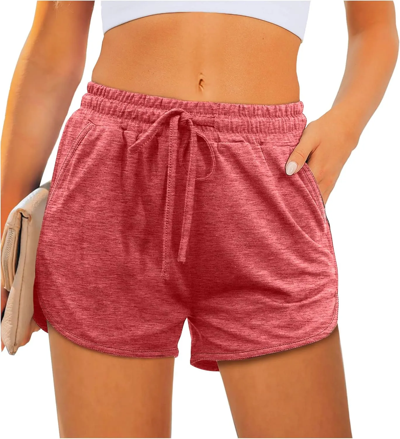 Aloodor Womens Athletic Shorts Running Dolphin Shorts with Pockets and Drawstring