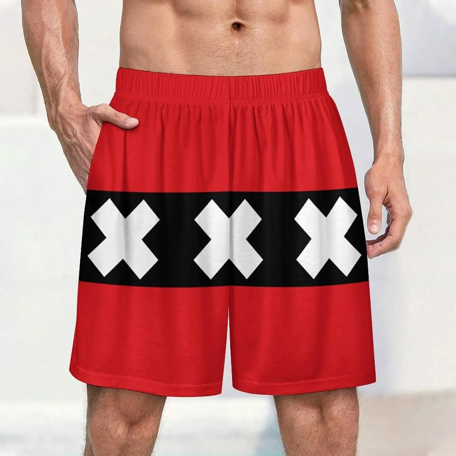 Amsterdam Flag Mens Pajama Shorts Elastic Waistband Bottoms Lounge Sleep Shorts with Pockets