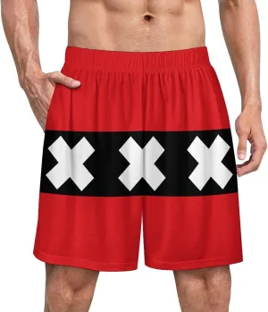 Amsterdam Flag Mens Pajama Shorts Elastic Waistband Bottoms Lounge Sleep Shorts with Pockets