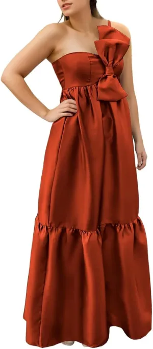 BANTRATIC One Shoulder Bridesmaid Dresses with Bow Pocket Empire Waist Maternity Dresses Formal Wedding Guest Party Gown
