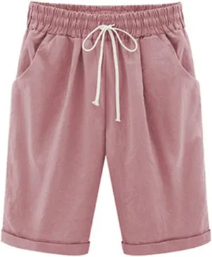 Bermuda Shorts for Women 2025 Casual Summer Beach Drawstring Shorts with Pocket Knee Length Loose Cute Vacation Short