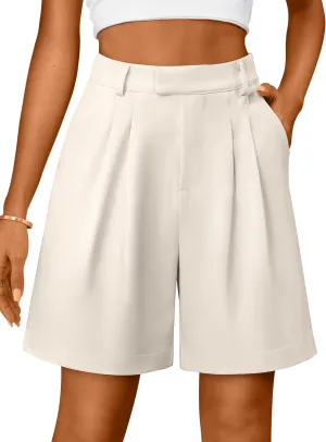 Bermuda Shorts for Women Dressy Casual High Waisted Summer Work Elastic Waist Pleated Dress Shorts with Pockets