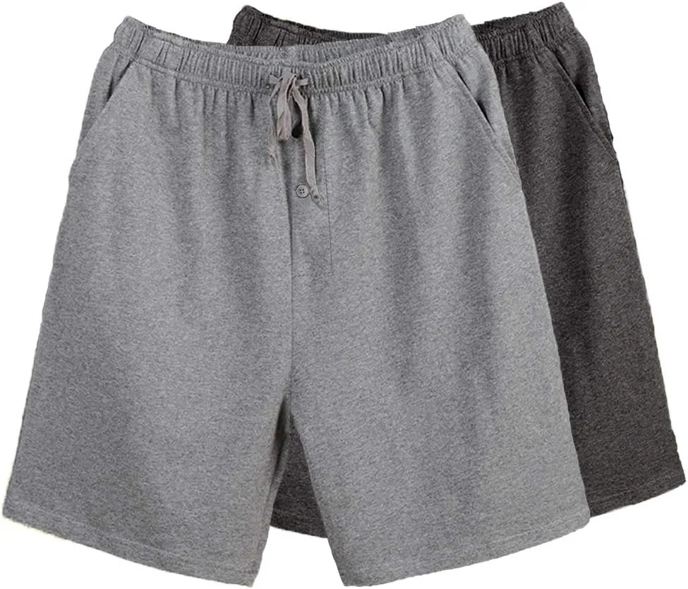 Bintangor Men's Pajama Shorts 100% Cotton Sleep Knit Elastic Waistband Lounge Wear pj Shorts 2 Pack