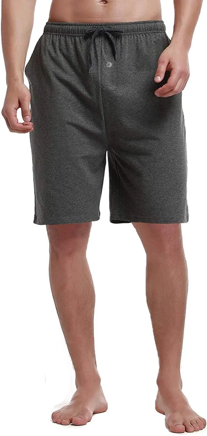 Bintangor Men's Pajama Shorts 100% Cotton Sleep Knit Elastic Waistband Lounge Wear pj Shorts 2 Pack