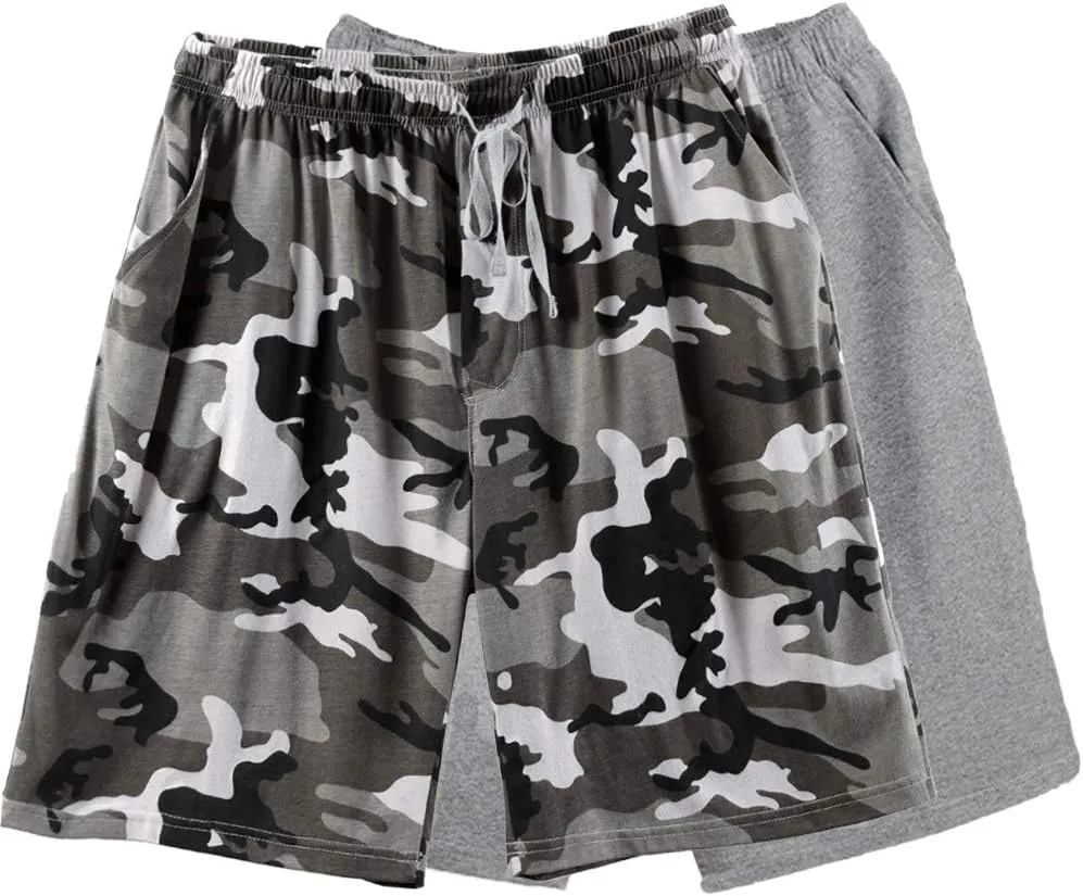 Bintangor Men's Pajama Shorts 100% Cotton Sleep Knit Elastic Waistband Lounge Wear pj Shorts 2 Pack