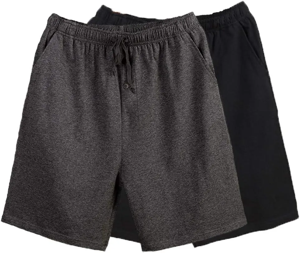 Bintangor Men's Pajama Shorts 100% Cotton Sleep Knit Elastic Waistband Lounge Wear pj Shorts 2 Pack