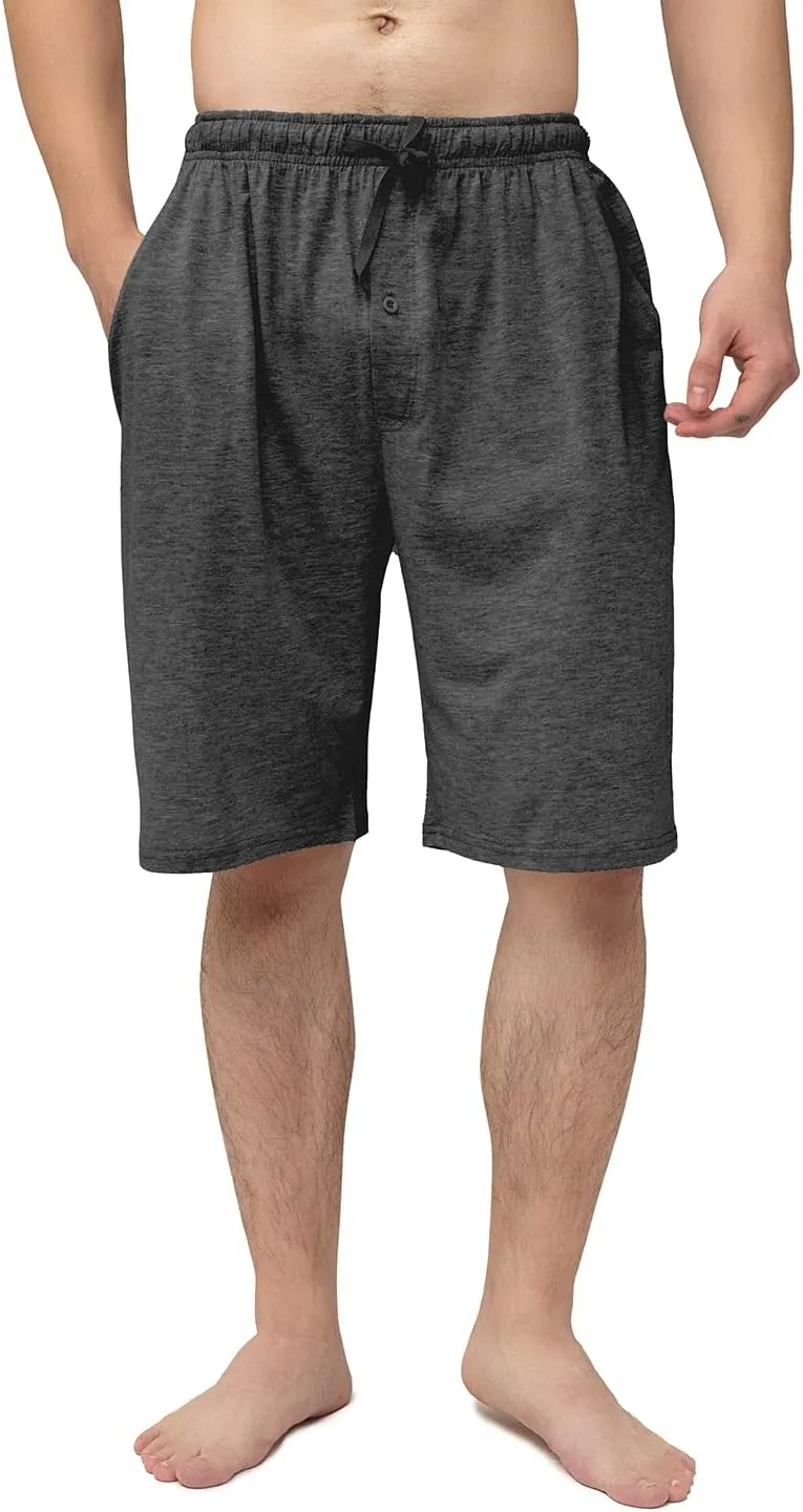 Bintangor Men's Pajama Shorts 100% Cotton Sleep Knit Elastic Waistband Lounge Wear pj Shorts 2 Pack