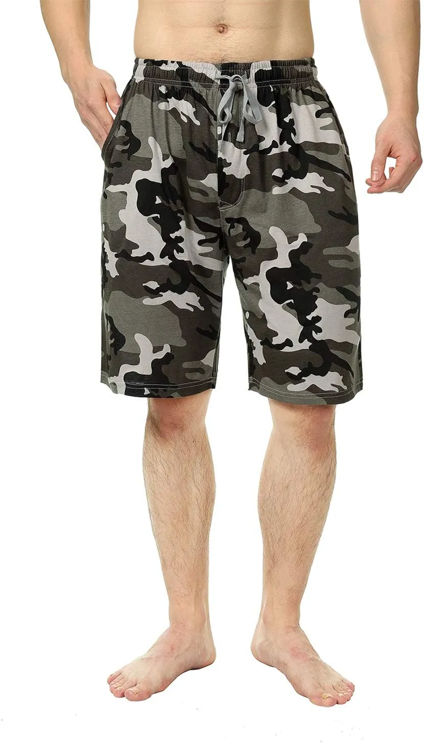 Bintangor Men's Pajama Shorts 100% Cotton Sleep Knit Elastic Waistband Lounge Wear pj Shorts 2 Pack