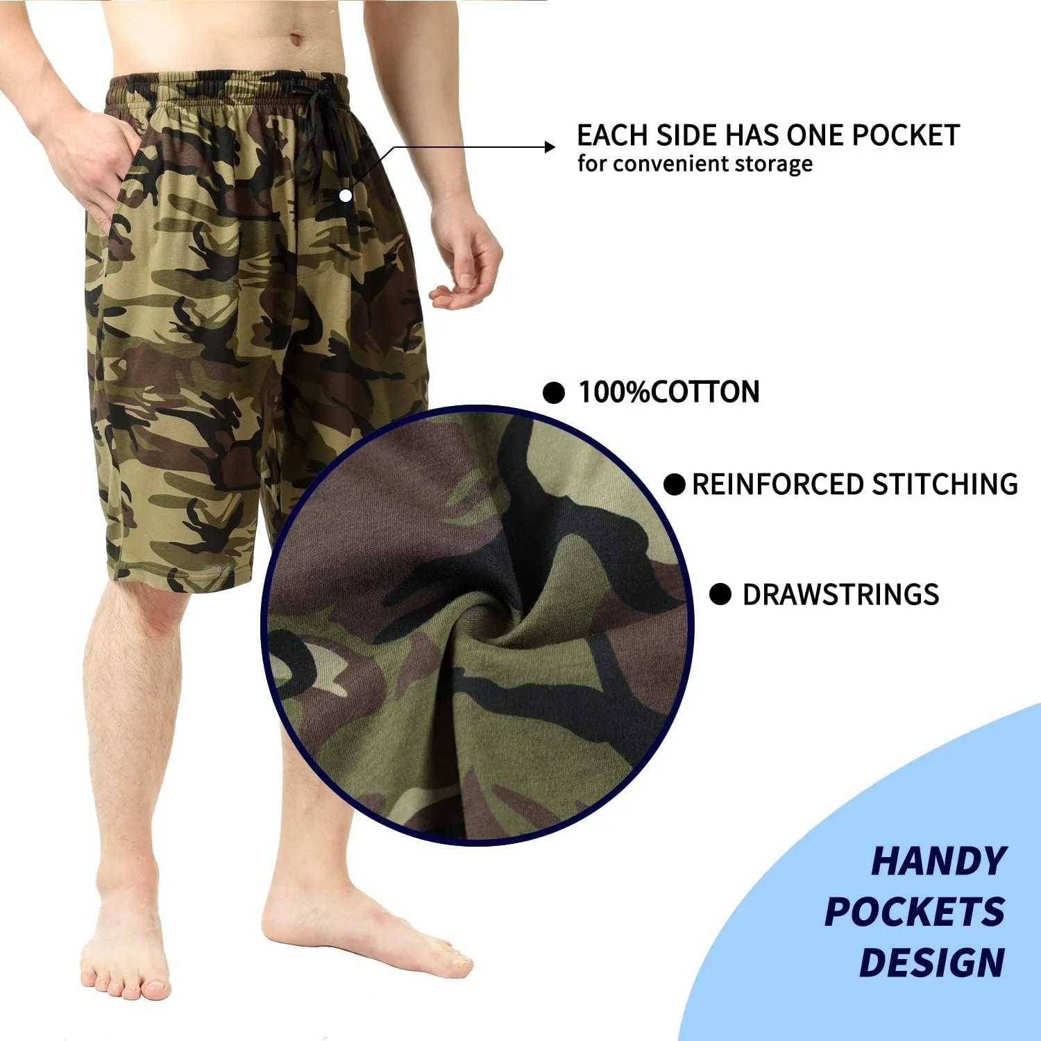 Bintangor Men's Pajama Shorts 100% Cotton Sleep Knit Elastic Waistband Lounge Wear pj Shorts 2 Pack