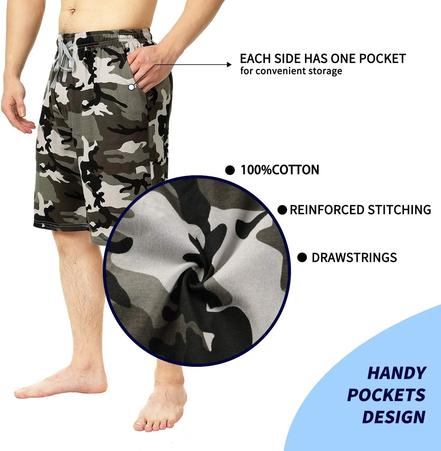 Bintangor Men's Pajama Shorts 100% Cotton Sleep Knit Elastic Waistband Lounge Wear pj Shorts 2 Pack