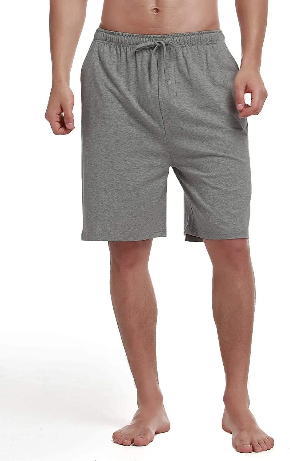 Bintangor Men's Pajama Shorts 100% Cotton Sleep Knit Elastic Waistband Lounge Wear pj Shorts 2 Pack