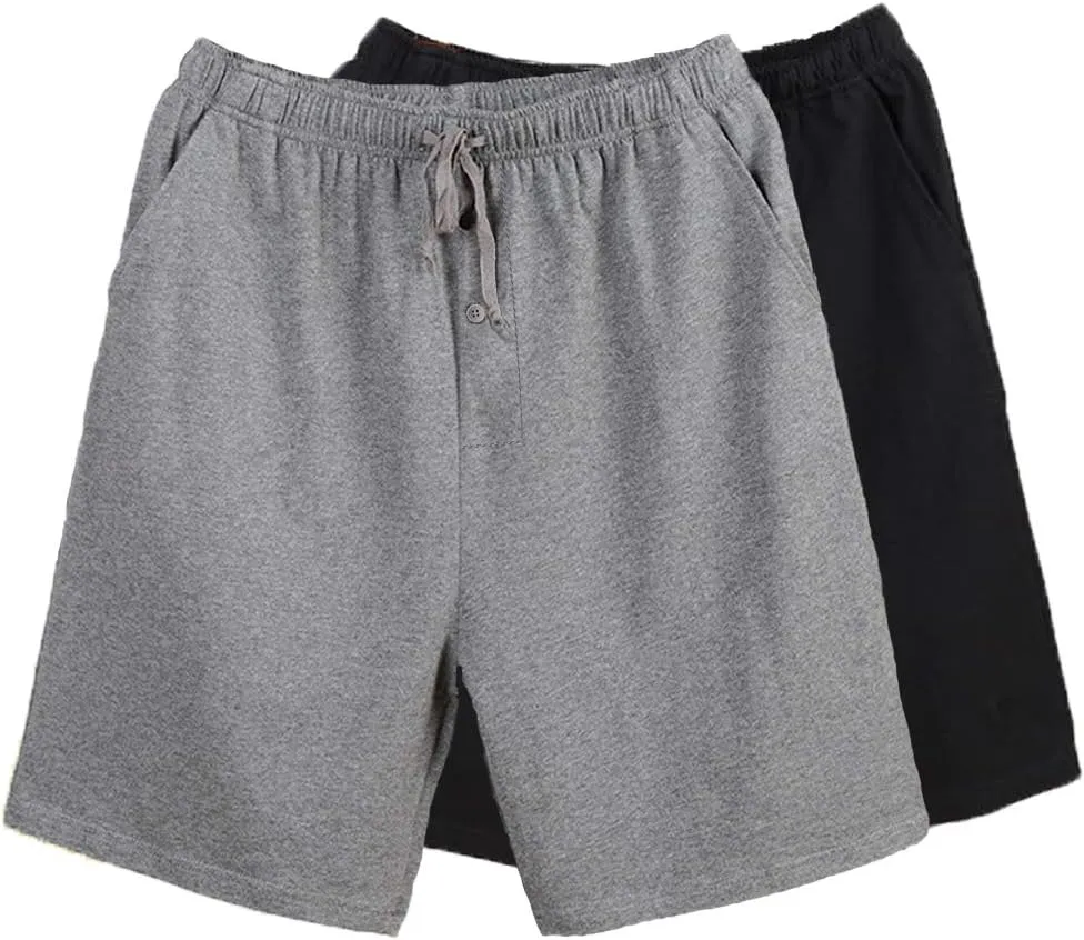 Bintangor Men's Pajama Shorts 100% Cotton Sleep Knit Elastic Waistband Lounge Wear pj Shorts 2 Pack