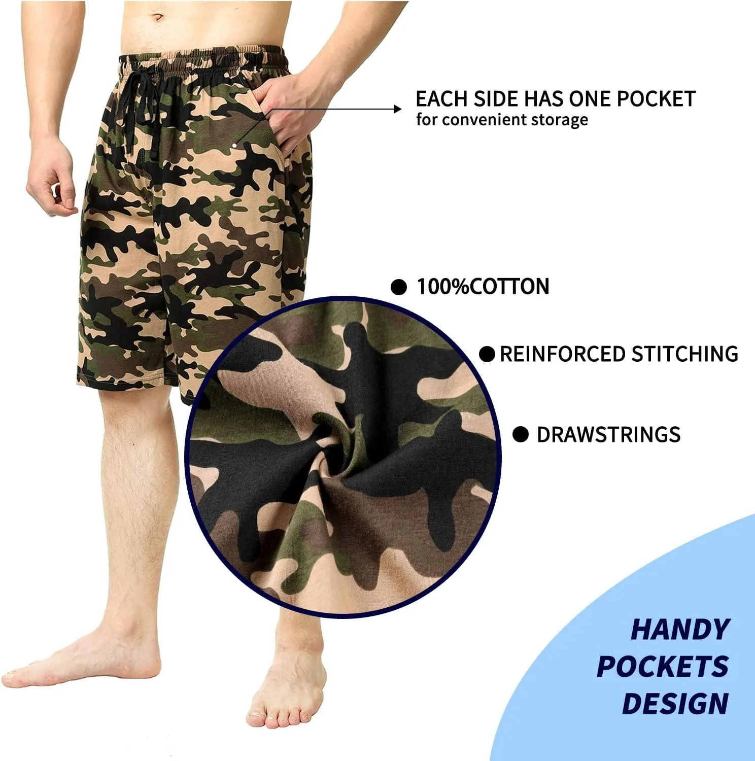 Bintangor Men's Pajama Shorts 100% Cotton Sleep Knit Elastic Waistband Lounge Wear pj Shorts 2 Pack
