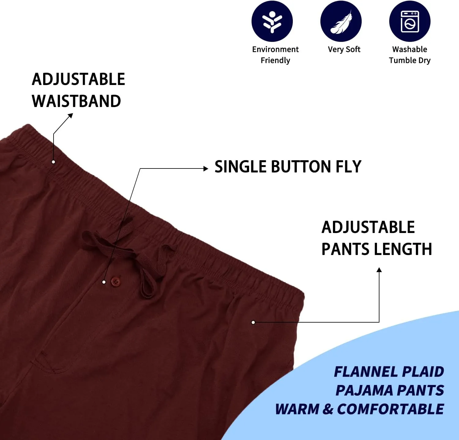 Bintangor Men's Sleep Pajama Pants 100% Cotton Knit Elastic Waistband Lounge Wear Long