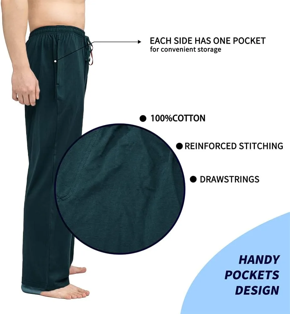 Bintangor Men's Sleep Pajama Pants 100% Cotton Knit Elastic Waistband Lounge Wear Long