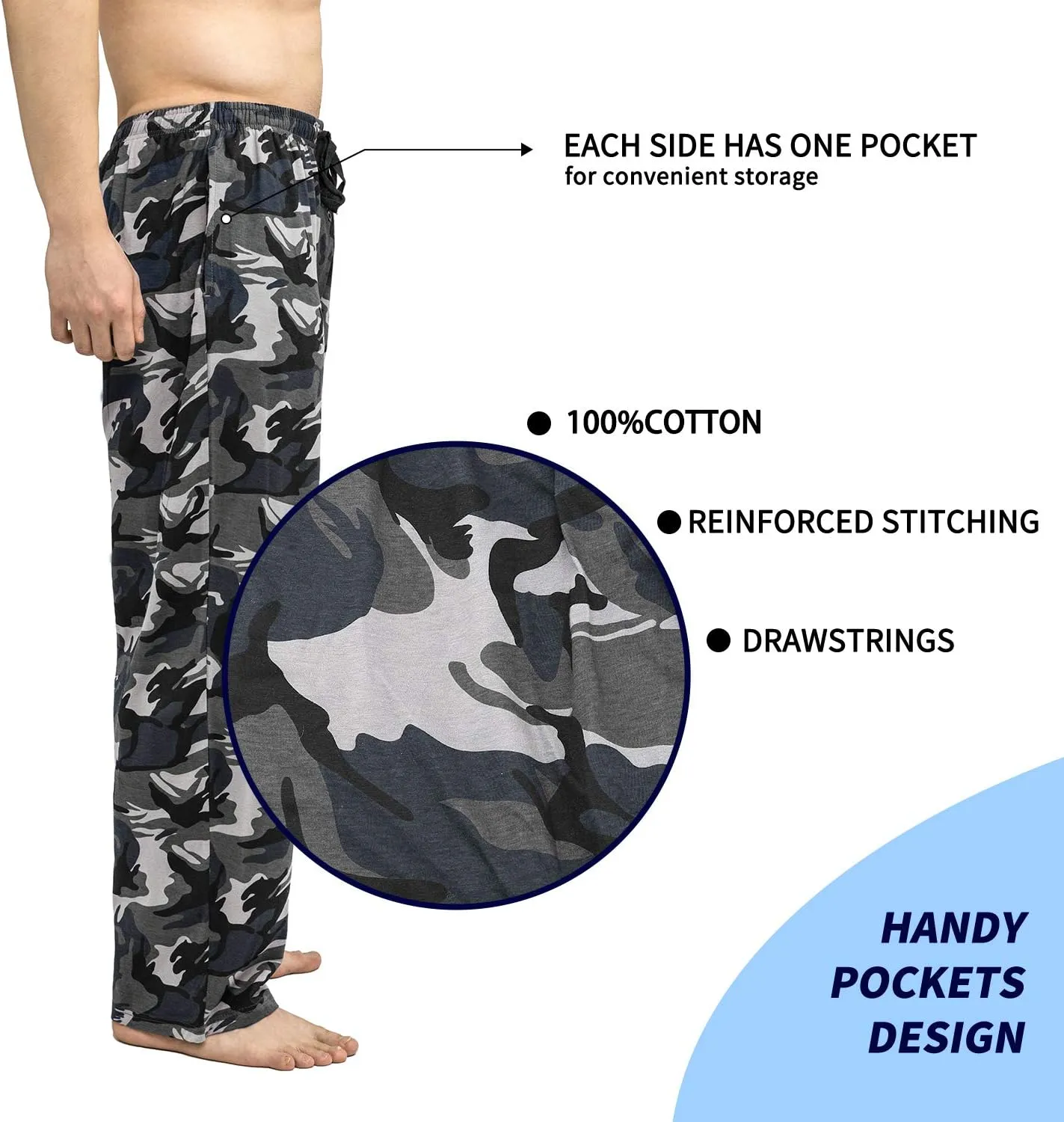 Bintangor Men's Sleep Pajama Pants 100% Cotton Knit Elastic Waistband Lounge Wear Long
