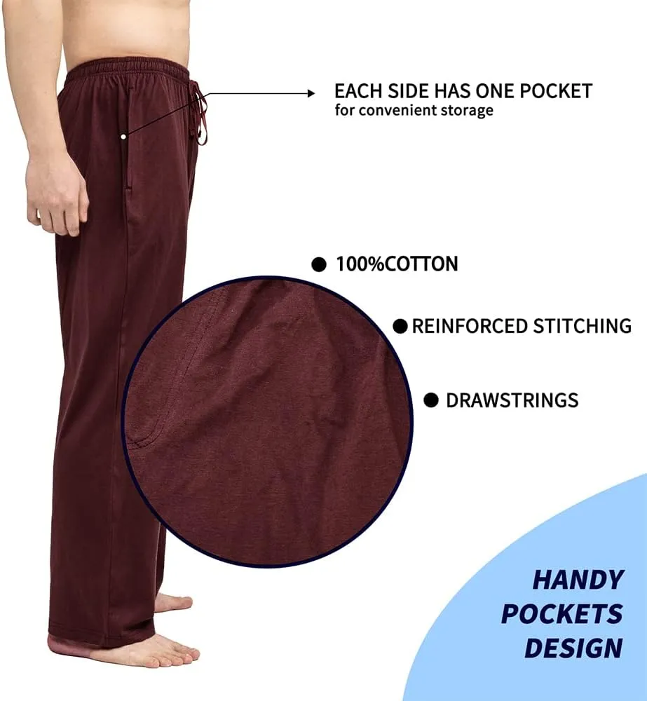 Bintangor Men's Sleep Pajama Pants 100% Cotton Knit Elastic Waistband Lounge Wear Long