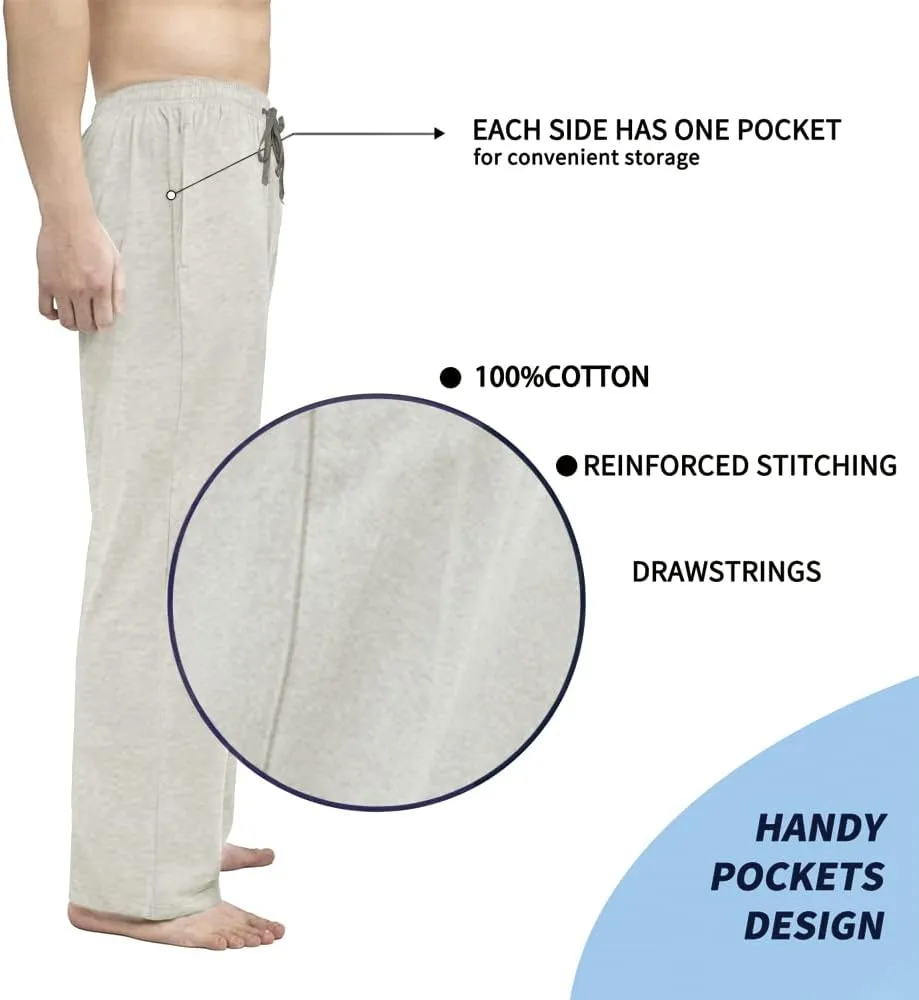 Bintangor Men's Sleep Pajama Pants 100% Cotton Knit Elastic Waistband Lounge Wear Long
