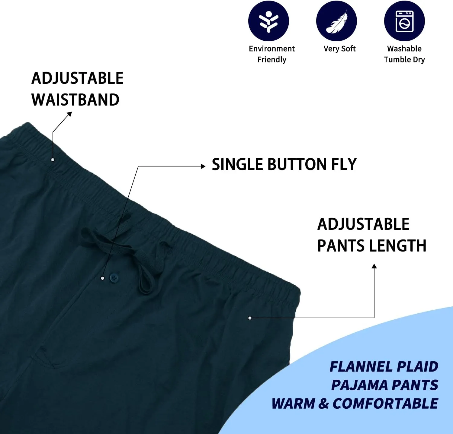 Bintangor Men's Sleep Pajama Pants 100% Cotton Knit Elastic Waistband Lounge Wear Long