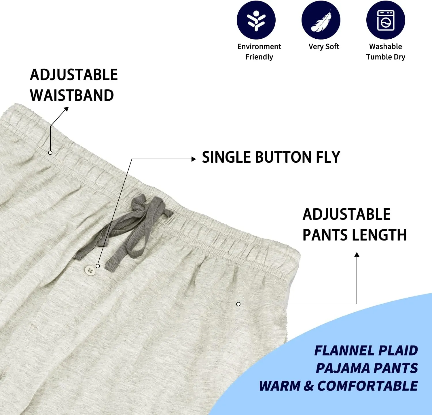 Bintangor Men's Sleep Pajama Pants 100% Cotton Knit Elastic Waistband Lounge Wear Long