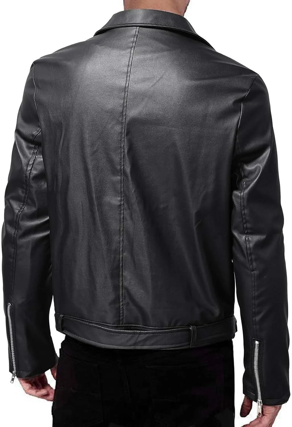 Black Classic Brando Jacket for Men Zip PU Leather Jacket Short Lapel Motorcycle Leather Jacket Coat Faux Leather