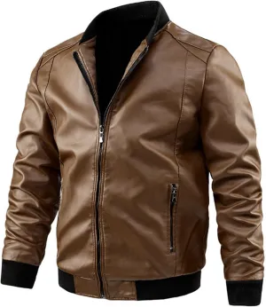 Black Leather Jacket Men Solid Color Zip PU Leather Jacket Short Lapel Motorcycle Leather Jacket Leather Jacket