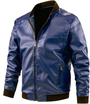 Black Leather Jacket Men Solid Color Zip PU Leather Jacket Short Lapel Motorcycle Leather Jacket Leather Jacket