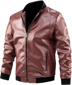 Black Leather Jacket Men Solid Color Zip PU Leather Jacket Short Lapel Motorcycle Leather Jacket Leather Jacket