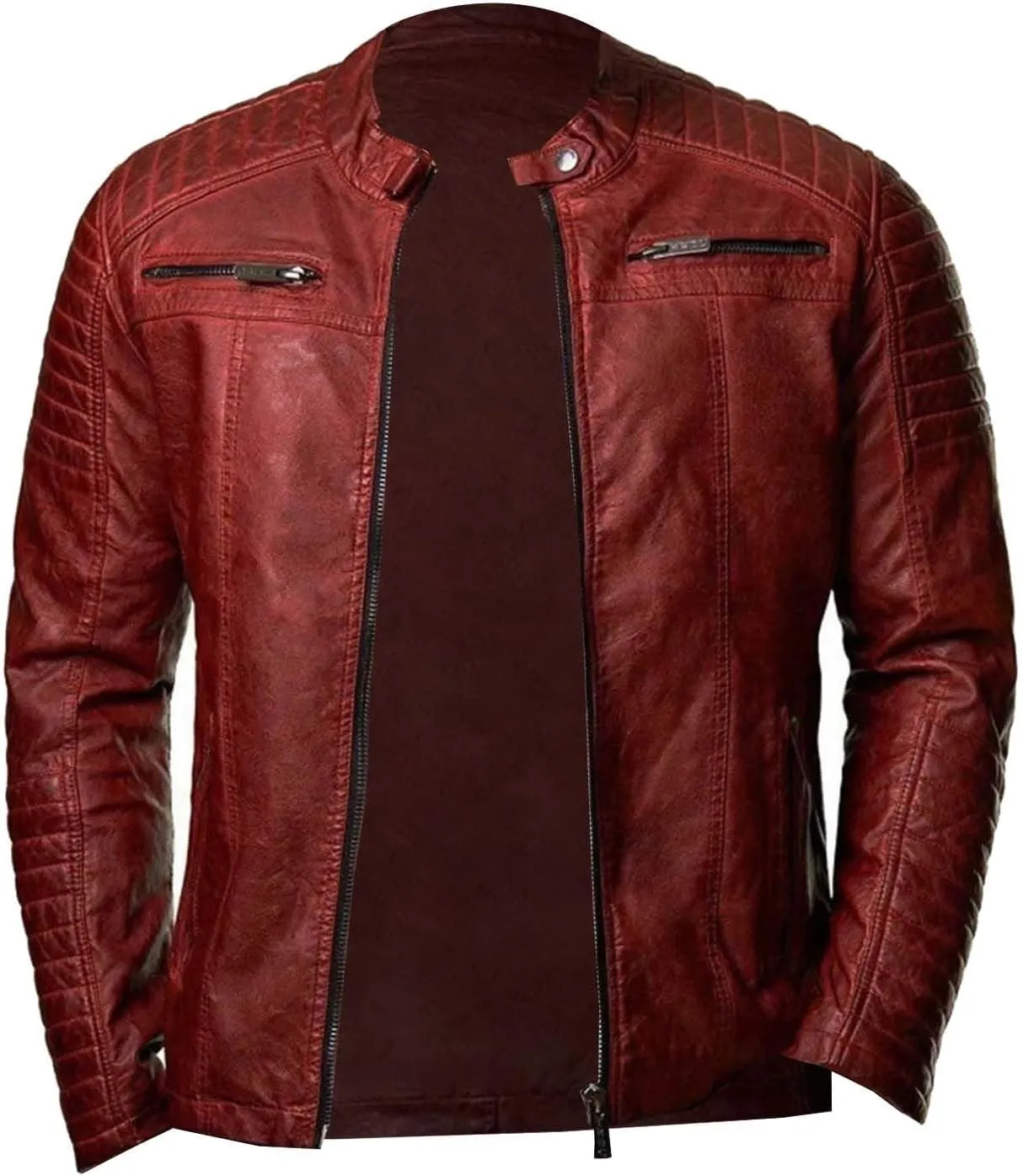 Black Leather Jacket Men Solid Color Zip PU Leather Jacket Short Lapel Motorcycle Leather Jacket Leather Jacket