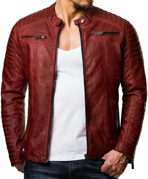 Black Leather Jacket Men Solid Color Zip PU Leather Jacket Short Lapel Motorcycle Leather Jacket Leather Jacket