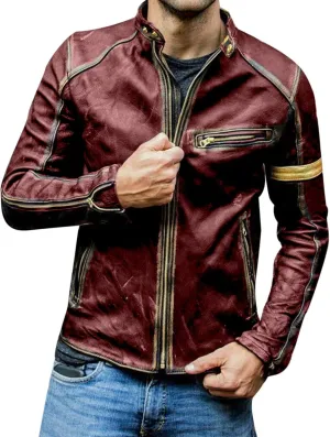 Black Leather Jacket Men Solid Color Zip PU Leather Jacket Short Lapel Motorcycle Leather Leather Motorcycle Jacket