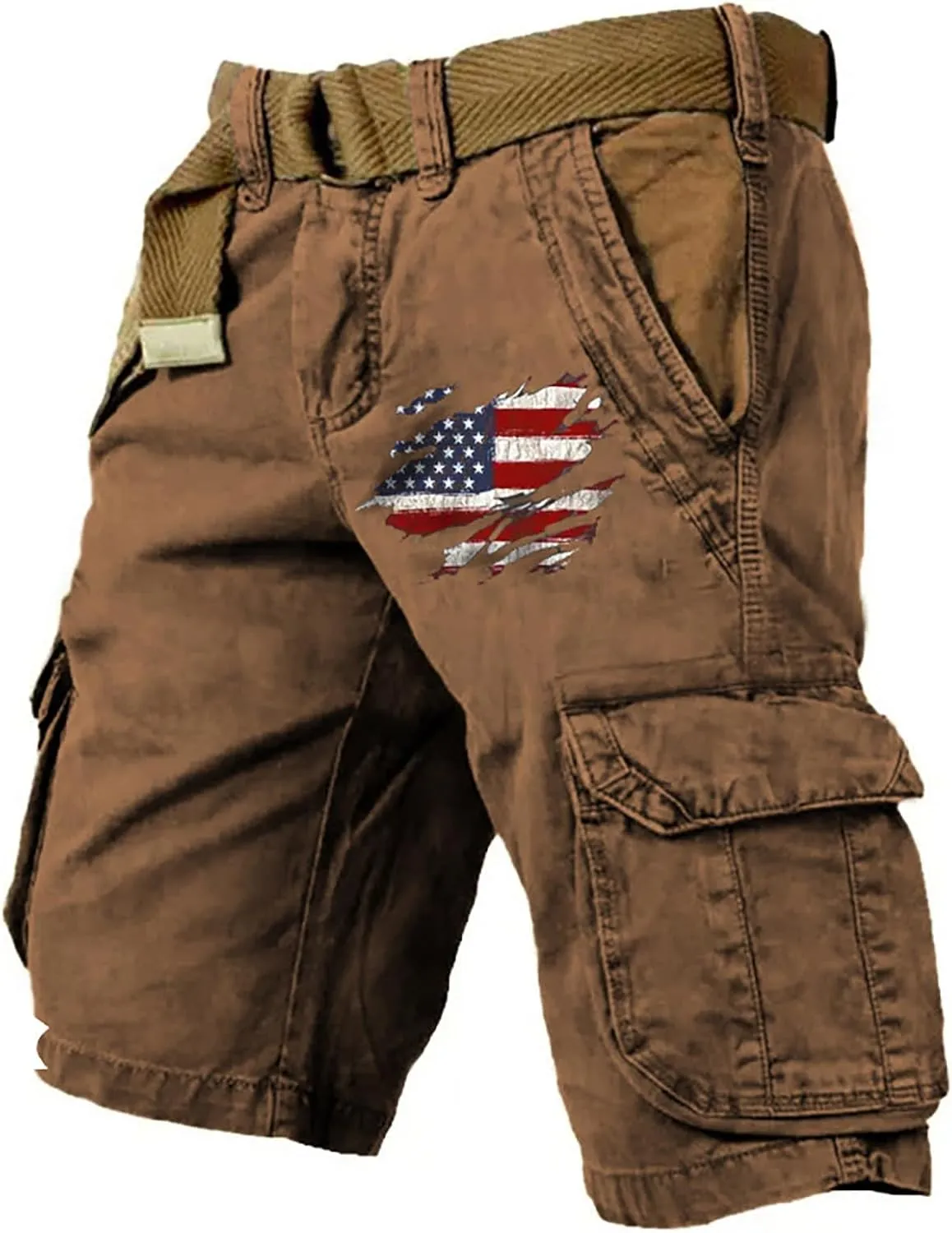 Board Shorts Denim Overalls with Printed American Flag Overalls with Bibs Lightweight Breathable