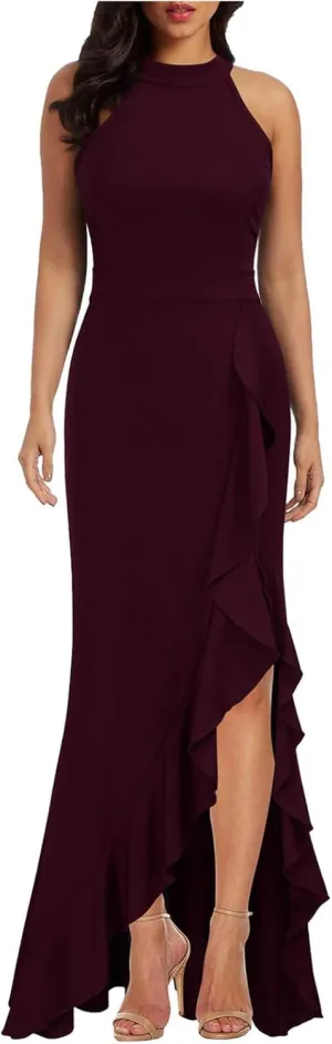 Bodycon Maxi Dress for Women Scoop Neck Sleeveless Sexy Dresses Elegant Split Mermaid Evening Cocktail Long Dress
