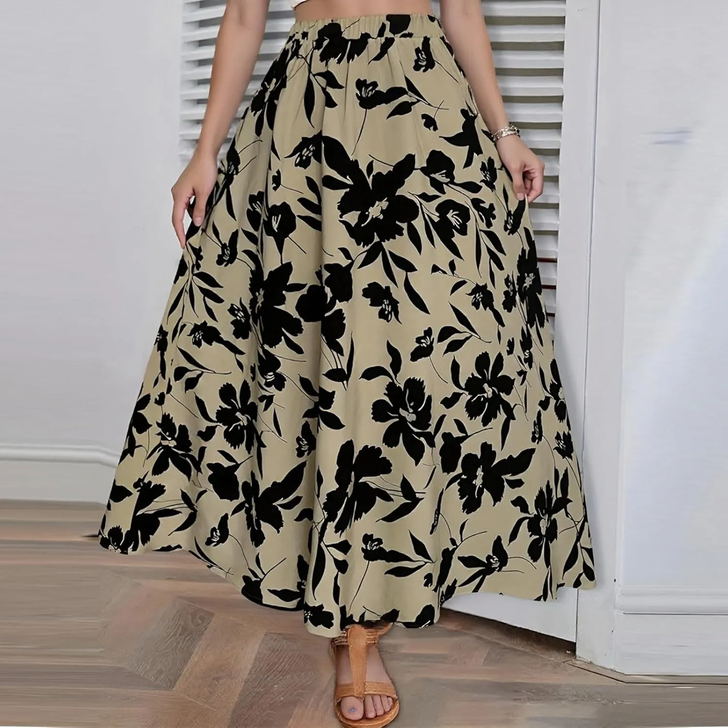 Boho Skirts for Women 2025 Floral Summer Maxi Skirts High Waisted Wrap Pleated Dresses Holiday Vacation Clothes