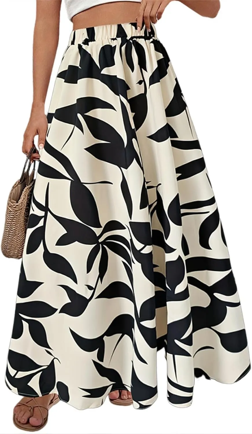 Boho Skirts for Women 2025 Floral Summer Maxi Skirts High Waisted Wrap Pleated Dresses Holiday Vacation Clothes