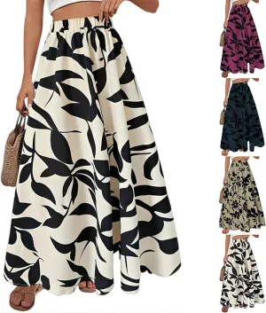 Boho Skirts for Women 2025 Floral Summer Maxi Skirts High Waisted Wrap Pleated Dresses Holiday Vacation Clothes