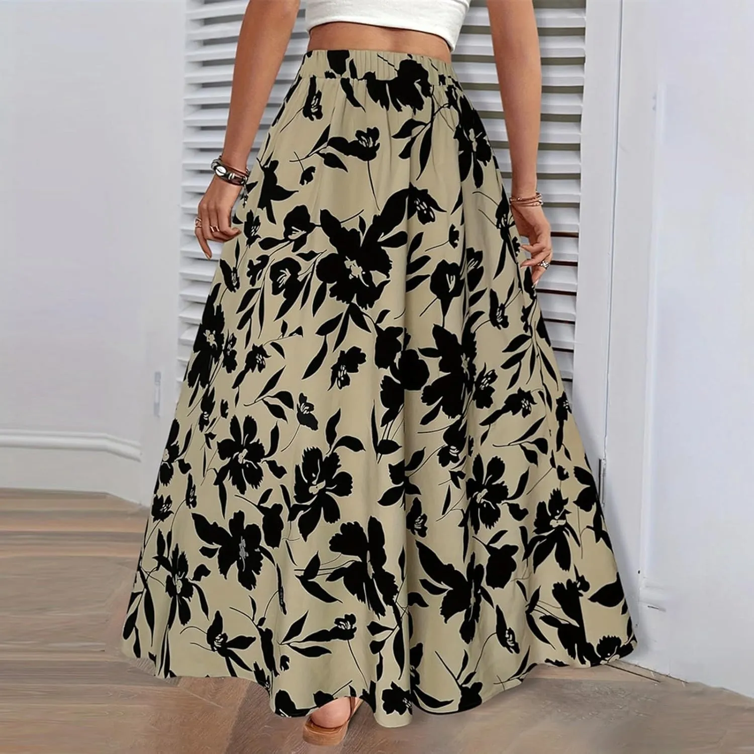 Boho Skirts for Women 2025 Floral Summer Maxi Skirts High Waisted Wrap Pleated Dresses Holiday Vacation Clothes