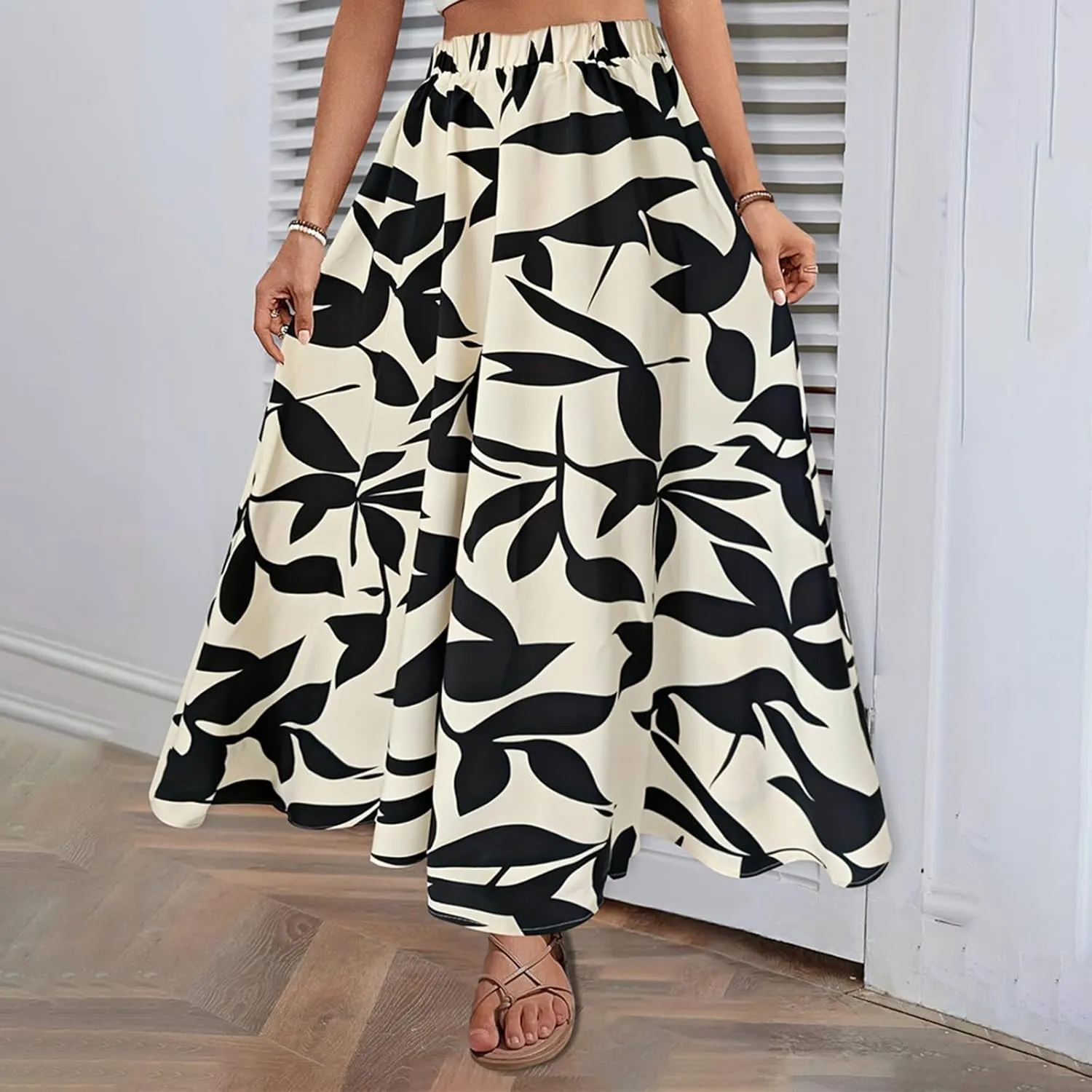 Boho Skirts for Women 2025 Floral Summer Maxi Skirts High Waisted Wrap Pleated Dresses Holiday Vacation Clothes