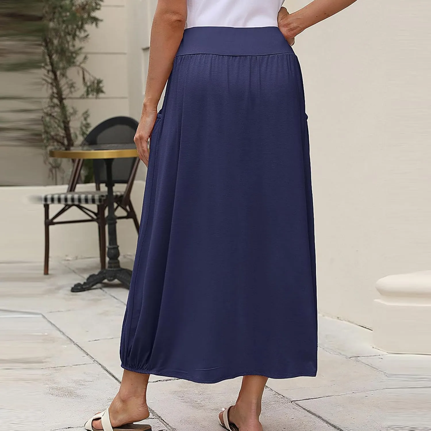 Boho Skirts for Women Comfy Pleated Flowy Long Beach Skirt Lightweight Breathable Soft Elastic Waist Tulle Skirt