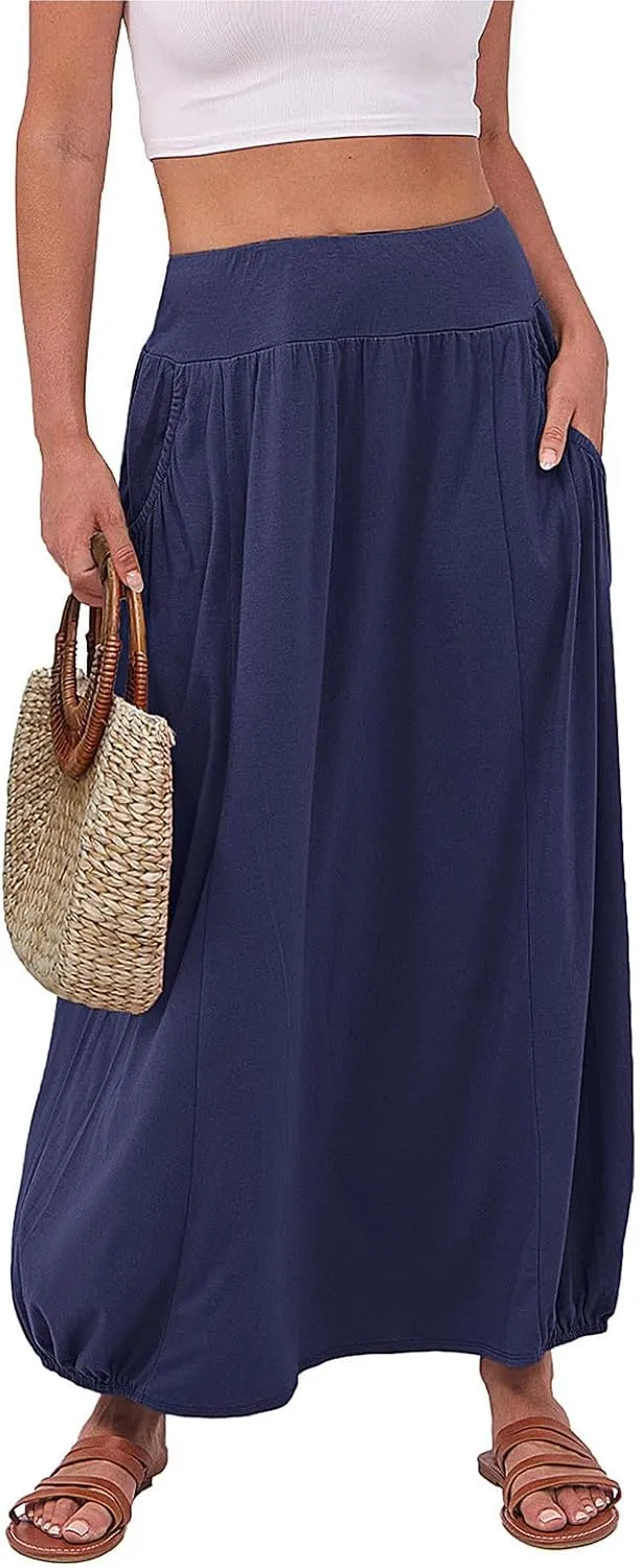 Boho Skirts for Women Comfy Pleated Flowy Long Beach Skirt Lightweight Breathable Soft Elastic Waist Tulle Skirt