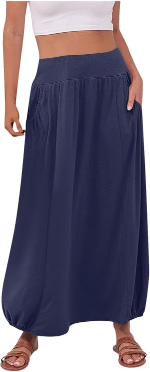 Boho Skirts for Women Comfy Pleated Flowy Long Beach Skirt Lightweight Breathable Soft Elastic Waist Tulle Skirt