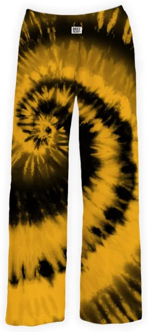 BRIEF INSANITY Unisex State Lounge Pajama Pants - Comfy, Loose-Fit, Ultra-Soft - Black and Gold Tie-Dye Bottoms